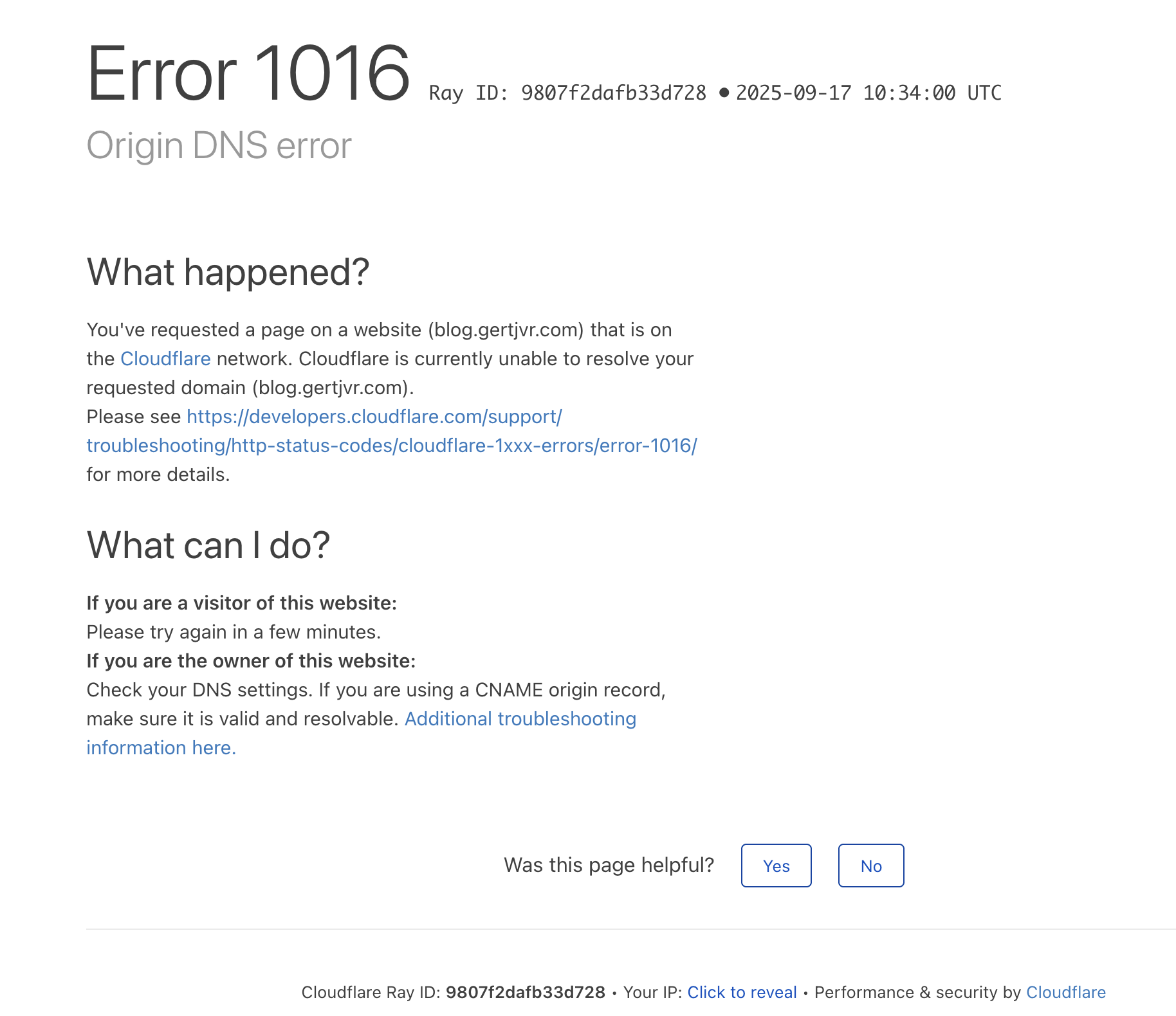 Cloudflare Error 1016 screenshot